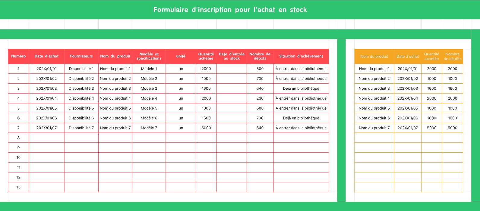 Formulaire d'inscription pour l'achat en stock